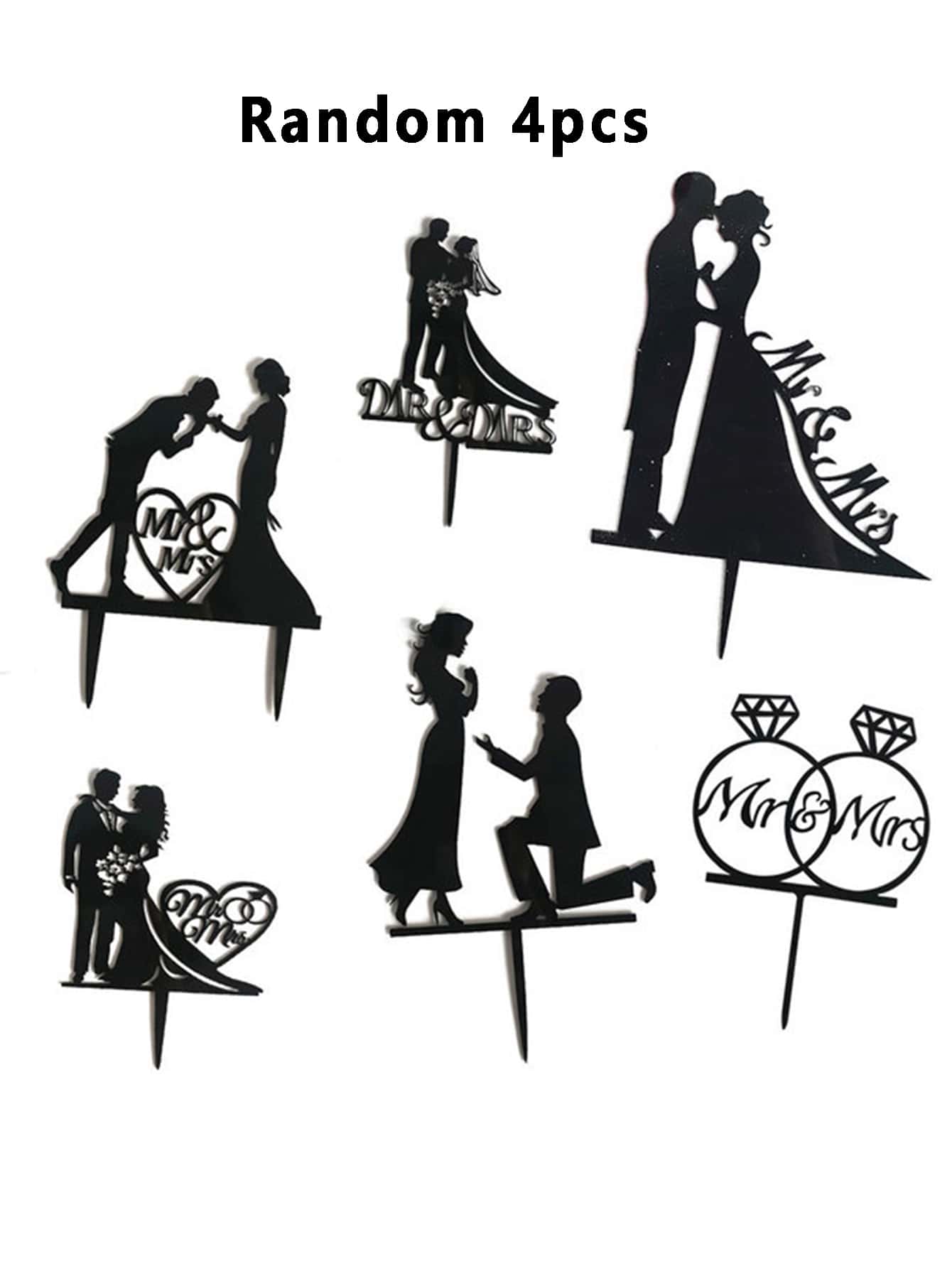 

Золотой акриловый топпер для торта, юбилейный свадебный топпер для торта, вечерние украшения, силуэт принцессы, вставка, десертные принадлежности 4PCS чёрный