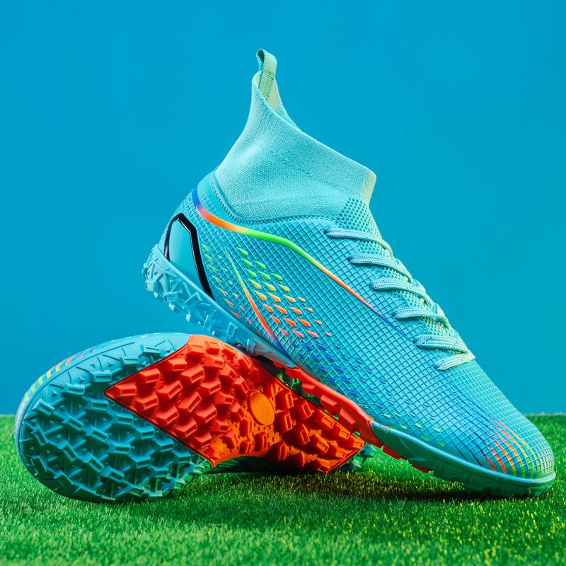 High-top football shoes, men's and women's broken nail sneakers, genuine long nails, non-slip, adult fake grass professional football shoes