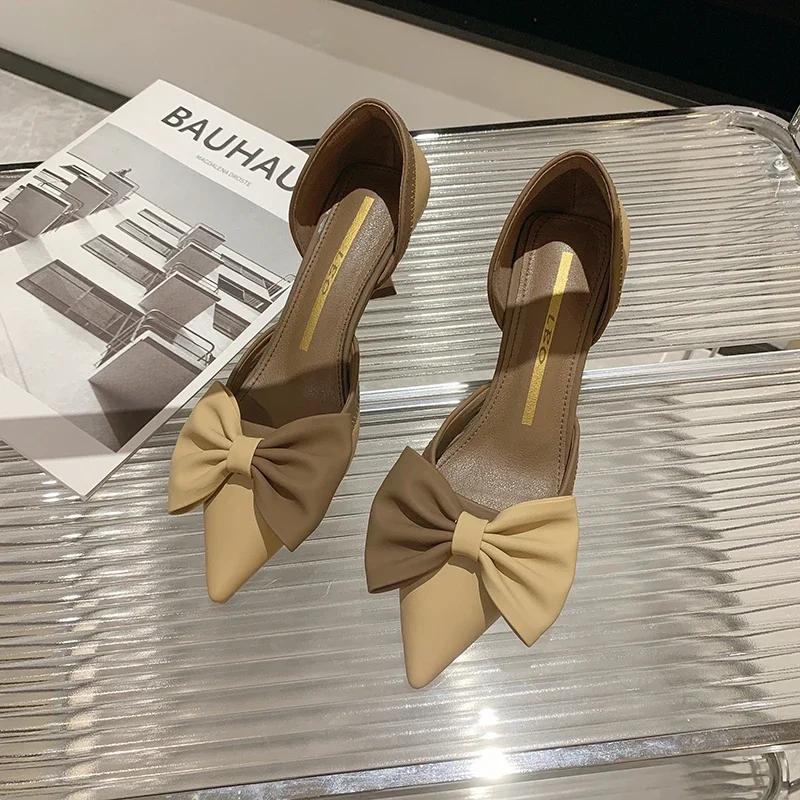 Fashion Women's Fashion Single Shoes Spring New Pointed Head Shallow Mouth Butterfly Knot Collocation Color Slip-on High-heeled Shoes