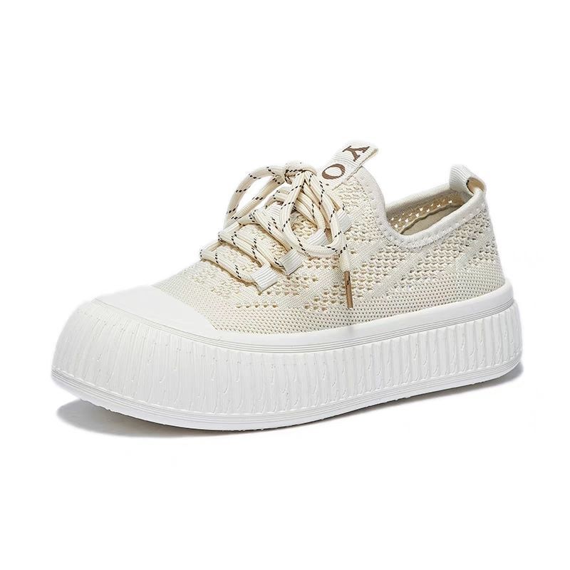 Summer breathable canvas shoes women's 2025 new fly-woven mesh mesh shoes one-pedal board shoes sports and leisure white shoes