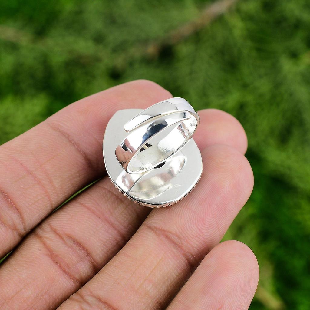 925 Silver Blue Lace Agate Stone Wedding Promise Anniversary New Ring Jewelry