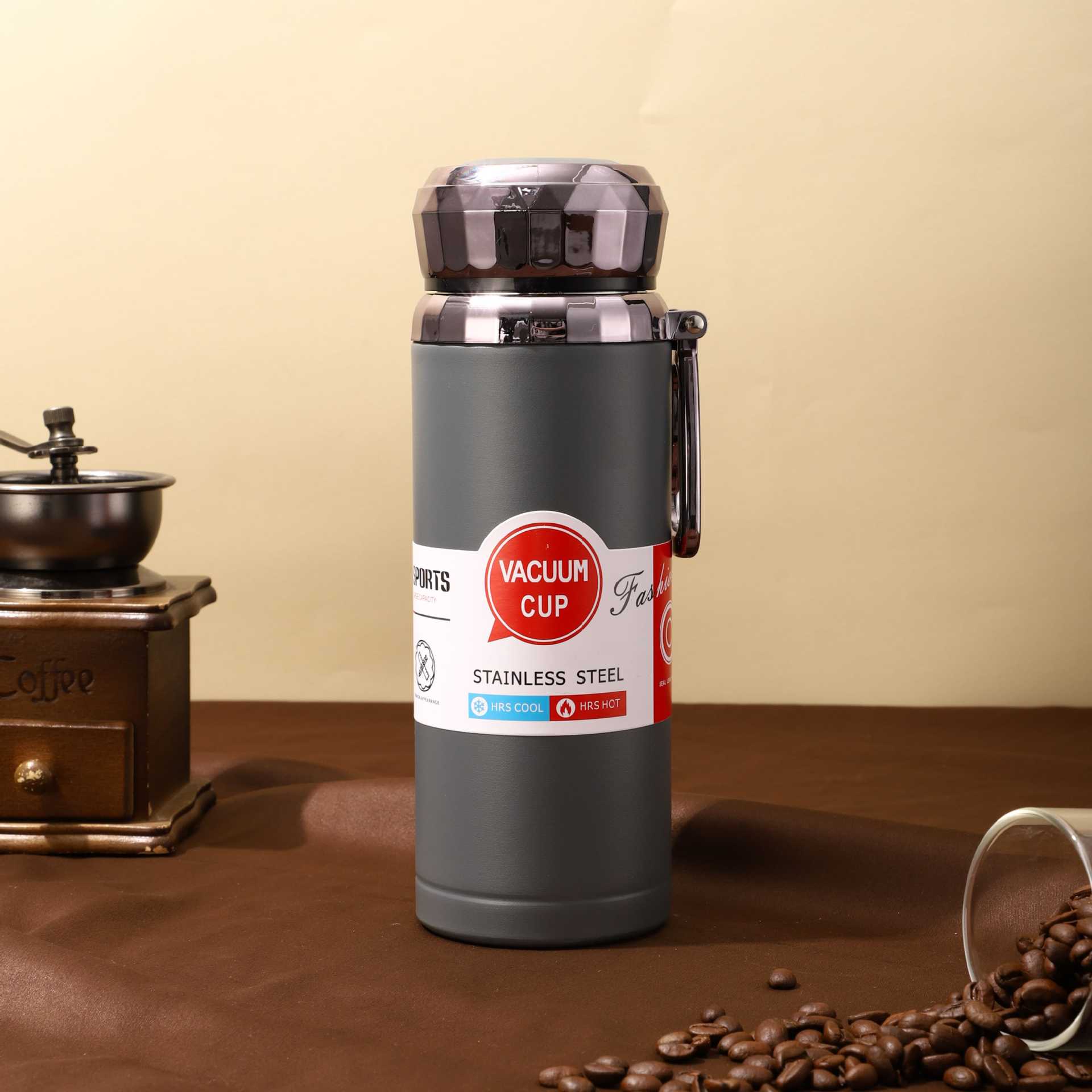 

Термос из нержавеющей стали 316 для разделения чая, большая емкость, дорожный походный котелок с веревкой для переноски, портативная спортивная бутылка 600ml серый