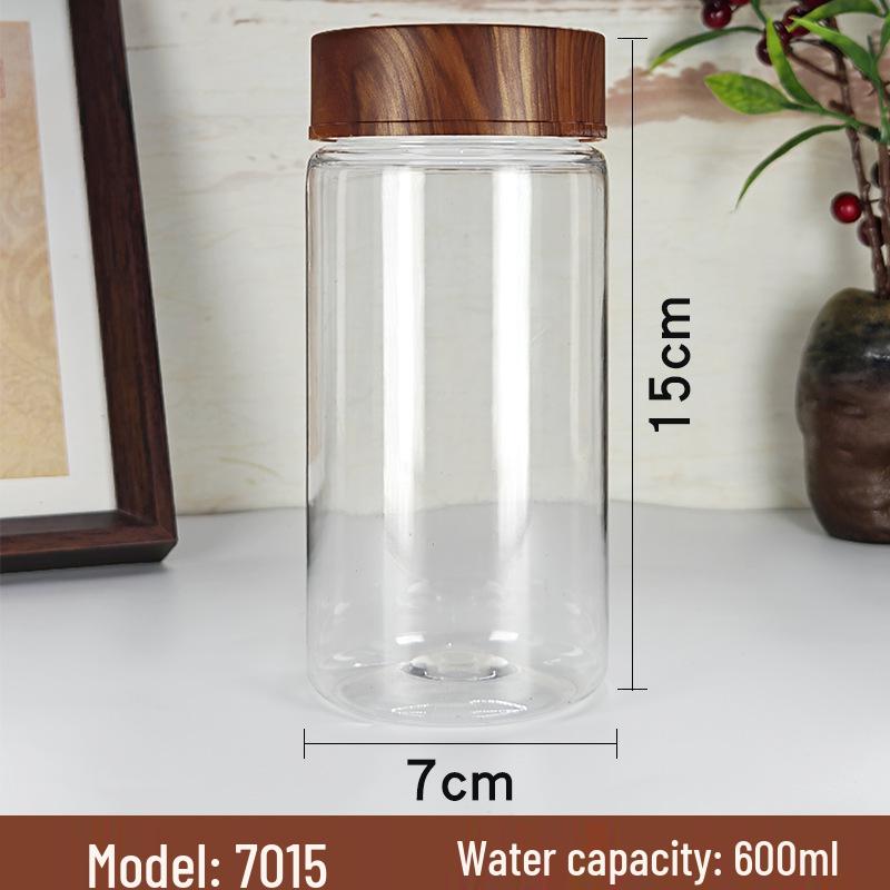 PET Plastic Storage Jar with Imitation Wood Grain Lid, High Transparency, Food Grade for Medicine, Herbs, Tea, Flowers, Grains, and Nuts.