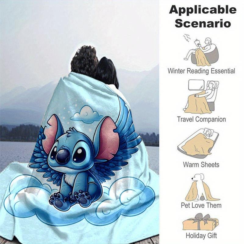 1pc Stitch Printing Blanket - Soft, All-Season Throw for Office Blanket, Car, Travel