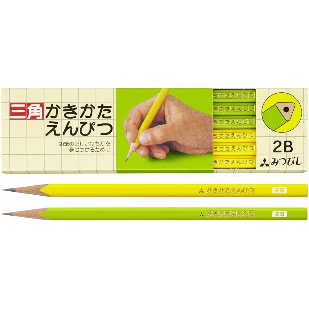 Mitsubishi Pencils, Pencils, Triangular Pencils, Yellow-Green, 2B, Pack of 12, K45632B