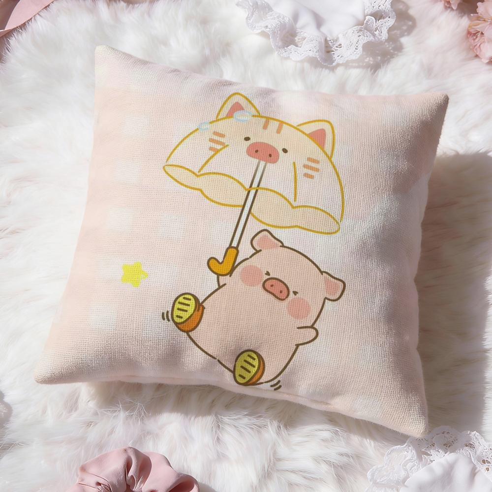 Cartoon L-Lulu Pig Pink Cushion Cover Premium Comfort Reversible Pillow Cove -Two in One Design for Any Room & Car Interior