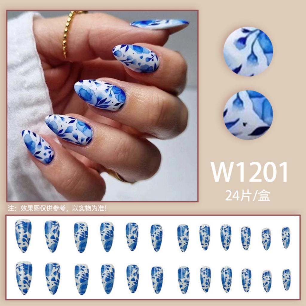 24pcs Nail Pieces Wearable Nails Ice Transparent False Nails 5ml