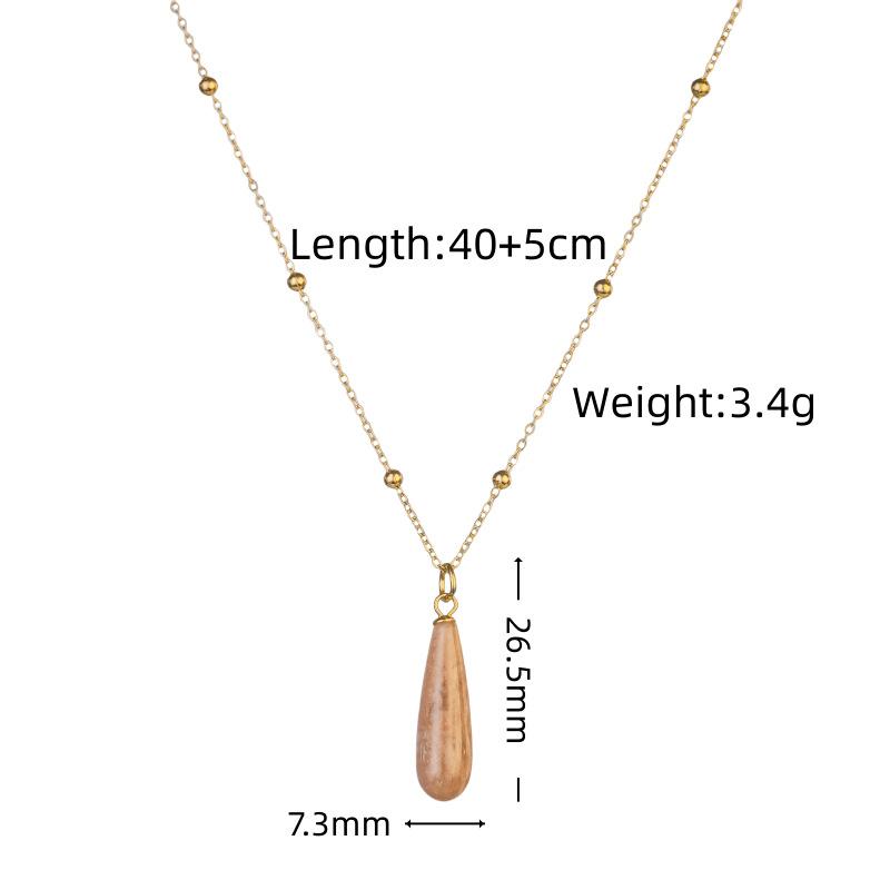 Cross-border Minimalist Niche Water Drop-shaped Natural Stone Pendant Stainless Steel Unisex Necklace Bamboo Chain Popular