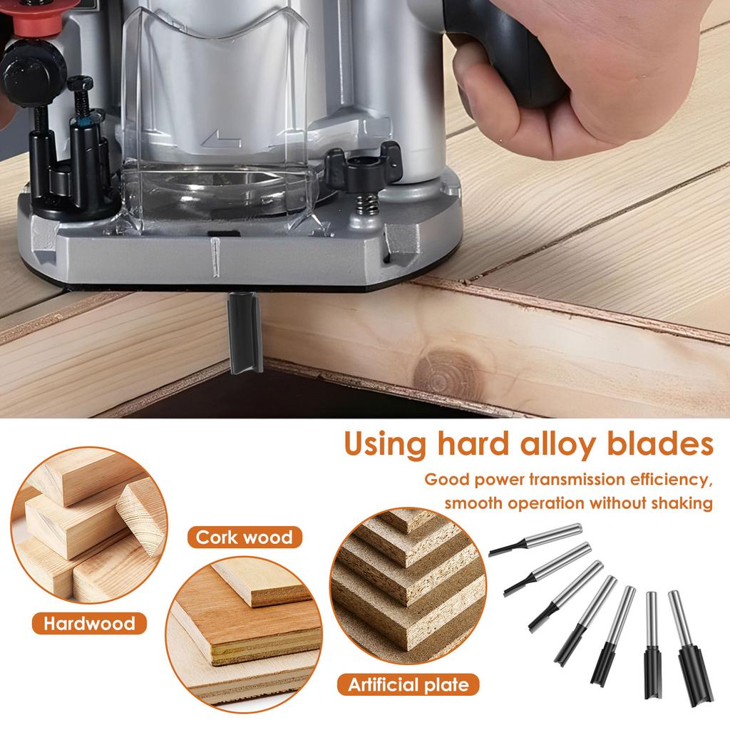 7Pcs Straight Router Bit Set 1/4 Shank Double Flute for Woodworking Grooving Edge Trimming Clean Milling Cutting