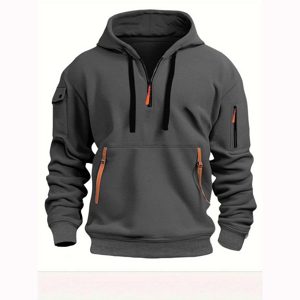 Men's Multi-Pocket Zipper Hoodie: Large Spring/Autumn Sweatshirt Jacket