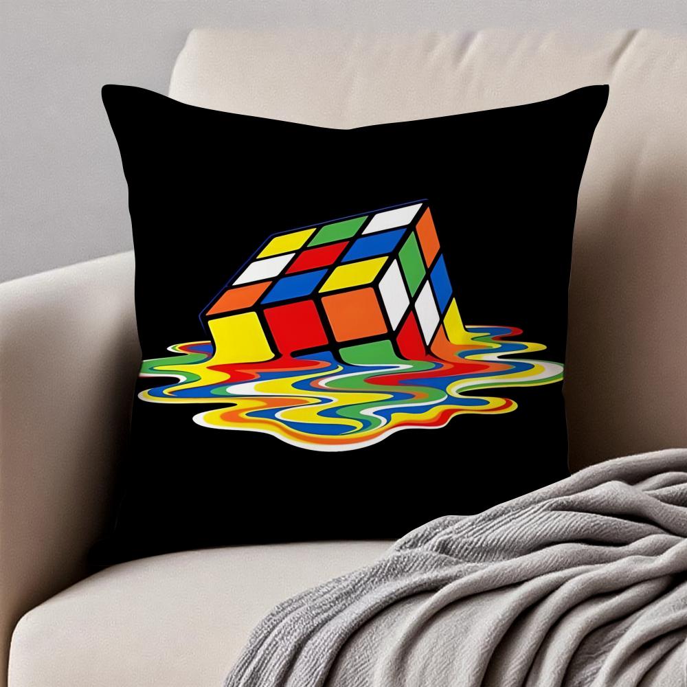 RRubiksES Cube Cushion Cover Pillowcase Antidustmite Invisible Zipper Short Plush Sofa Cushion