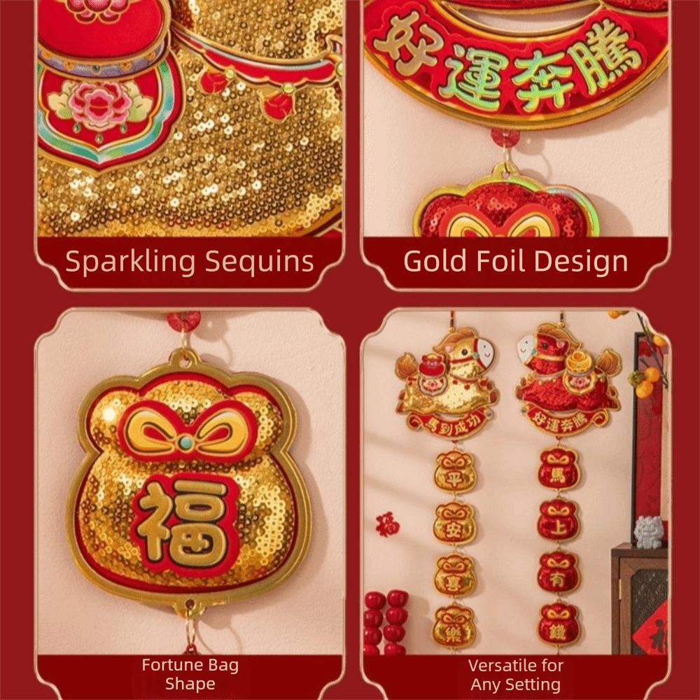 Sequins Horse Wall Hanging Ornaments Glitter Door Decoration Year of The Horse Pendant Bedroom