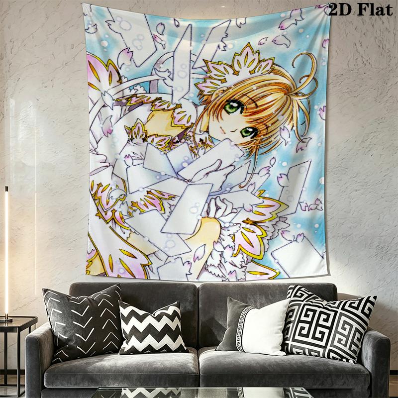 Cardcaptor Sakura Wall Tapestry Aesthetic Wall Hanging Printed Fabric Blanket Decorative Tapestries for Bedroom Living Room Home Decor