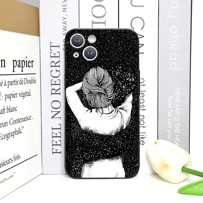 Creative Black Stardust Girl Pattern Phone Case for IPhone 17 16 12 11 14 Plus 13 14 15 Pro Max 12 13 Mini X XSMAX XR Soft Cover