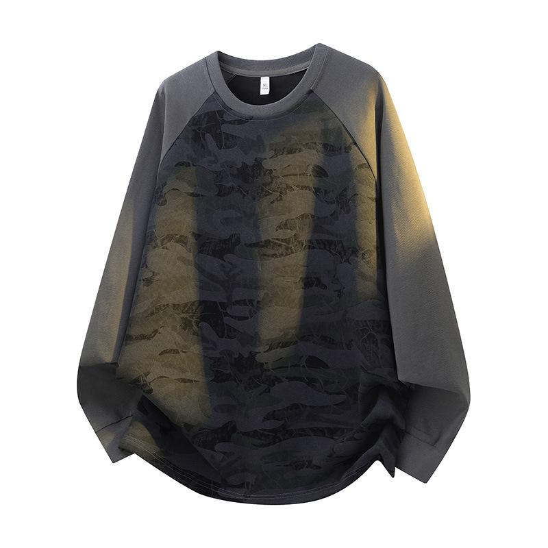 

Камуфляжная футболка с длинным рукавом Мужской осенний пуловер Свободный спортивный повседневный топ XXXL чёрный