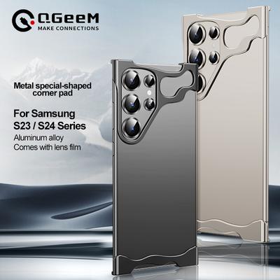 Metal Irregular Titanium Alloy Bumper Phone Case For Samsung Galaxy S23 Plus S24 S25 Ultra Corner Pads Lens Film Protection Cover