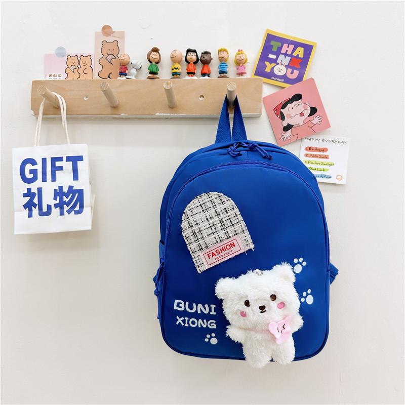 Cute Bear Design Kids Backpack For Preschoolers Nylon Material And Comfortable Straps синий
