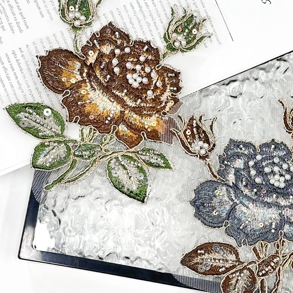 Ethnic Style Handmade Beads Three-Dimensional Embroidery Flower Applique Hanfu Horse Dress Cheongsam Decorative Cloth Sticker Accessories