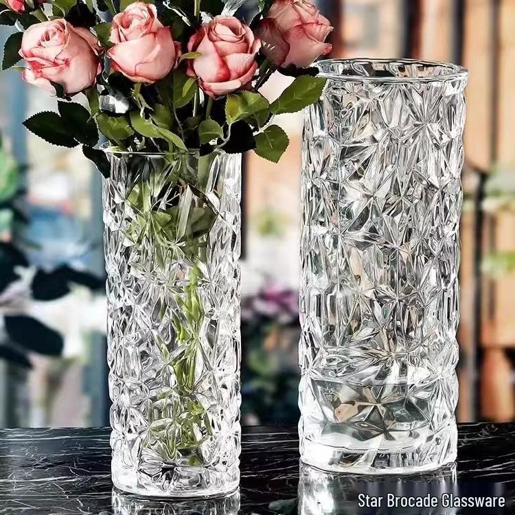 Elegant Glacier Glass Vase: Thick Transparent Design for Lucky Bamboo & Fresh Flowers, Perfect for Living Rooms & Dining Tables.