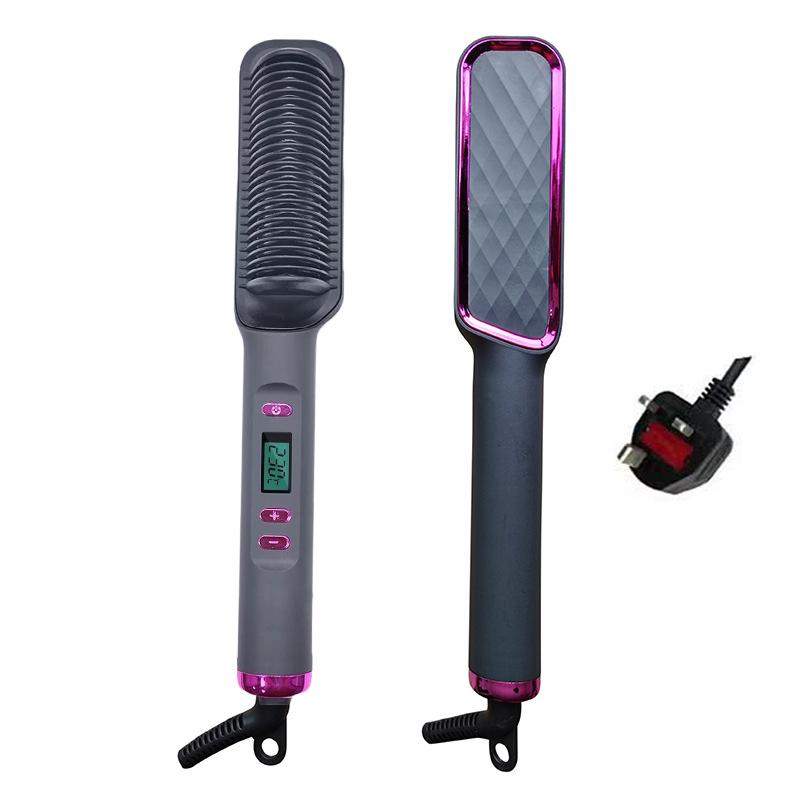 Electric Hot Comb Ceramic Beard Straightening Styler Flat Iron Hair Straightener Brush Negative Ion Anti-Scalding Styling Tool