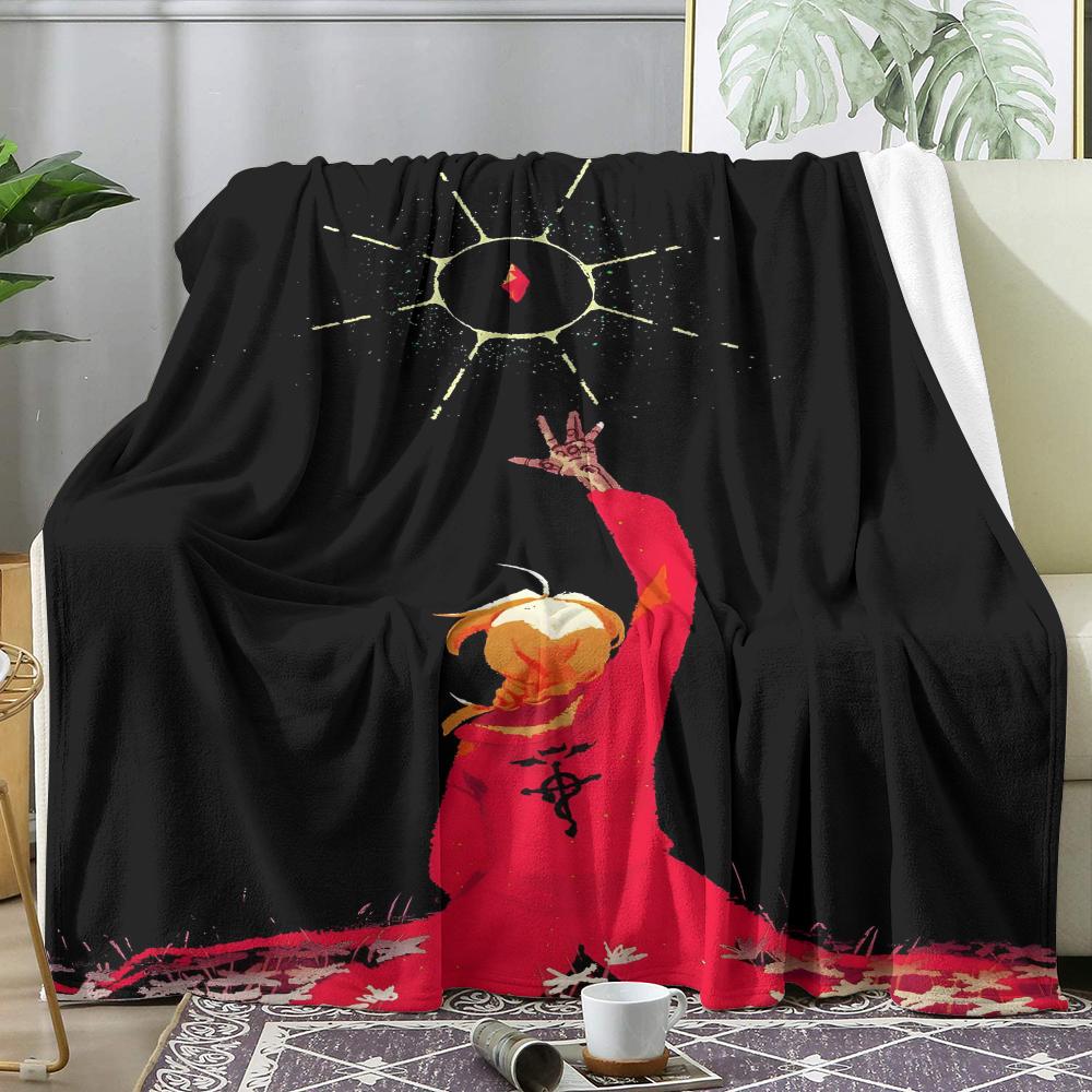 Full M-Metal Alchemist Anime Throw Soft Flannel Throw Summer AC Blanket Lightweight Cool Nap Blanket for Sofa Bed Couch Travel 75cmx90cm