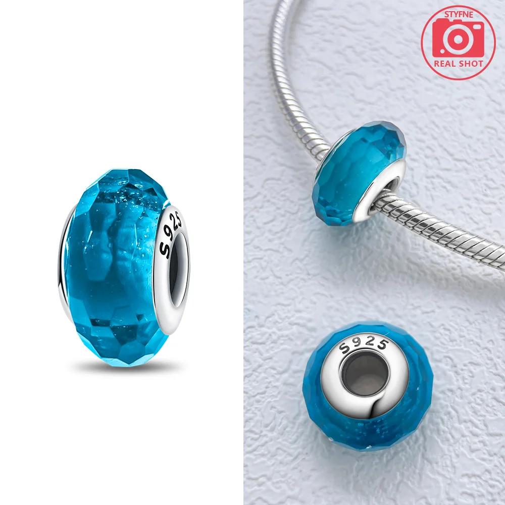 925 Silver Bracelet Women Diy Jewelry Gift Accessories Charms Beads Pink Murano Glass Blue Flower Butterfly Beads