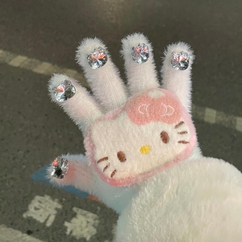 1 Pair Cute Kt Cat Plush Glove Hello Kitty Gloves With Gilrs Cartoon Thickened Warm Christmas Gifts For Students