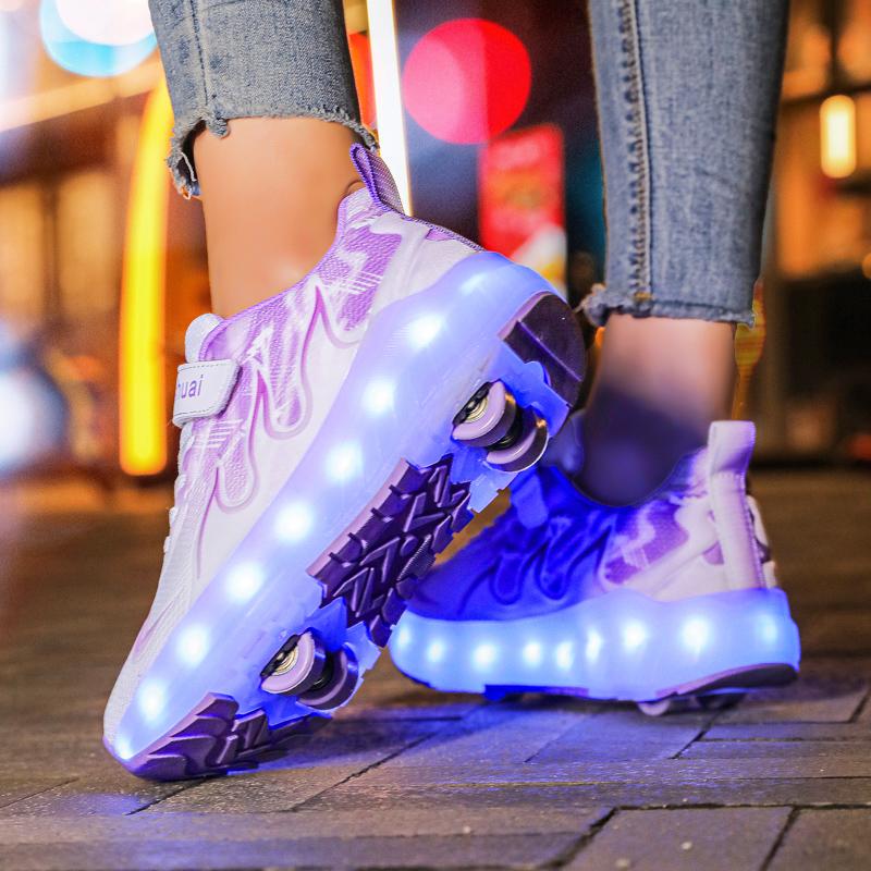 TUINANLE Kind LED Sneaker USB Aufladung Leuchtende Schuhe Outdoor Sport Rollschuhe Kinder Vier Räder Jungen Mädchen Freizeitschuhe Leuchtend