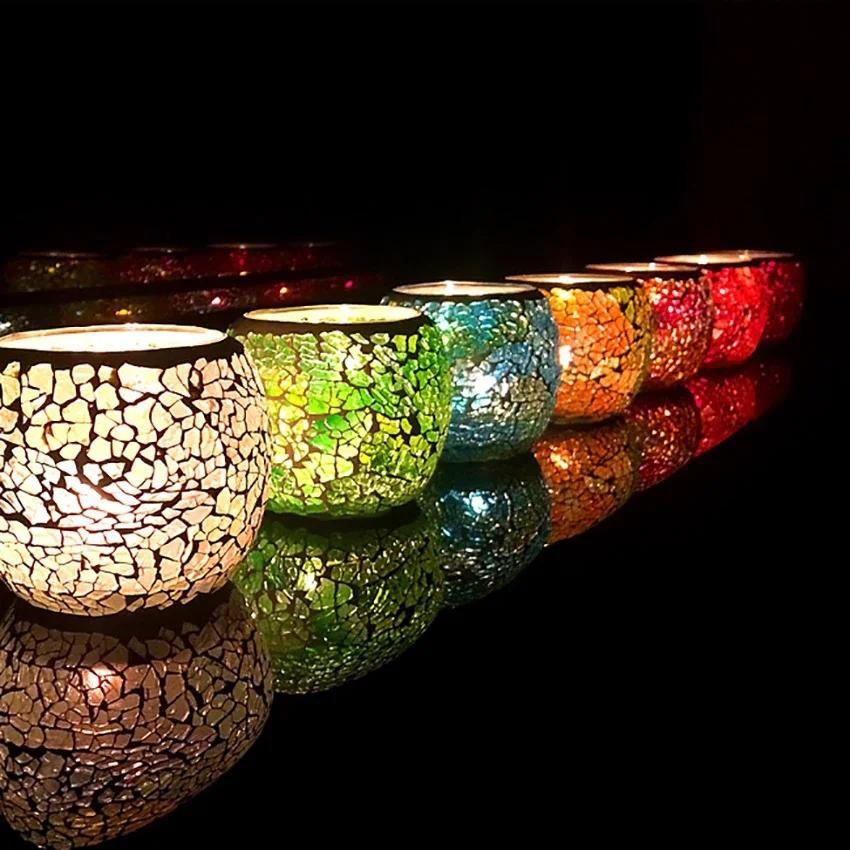European Style Glass Mosaic Candle Holder, Bar Decoration, Colored Glass Candle Holder Decoration, Creative Candle Cup Ornament