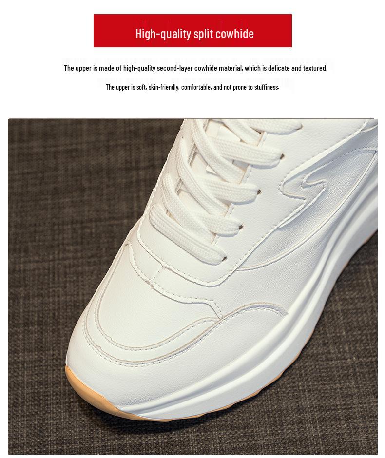 Women's 2025 Spring Height-Increasing White Sneakers - 10CM Thick Sole, Genuine Leather, Casual Sports Shoes