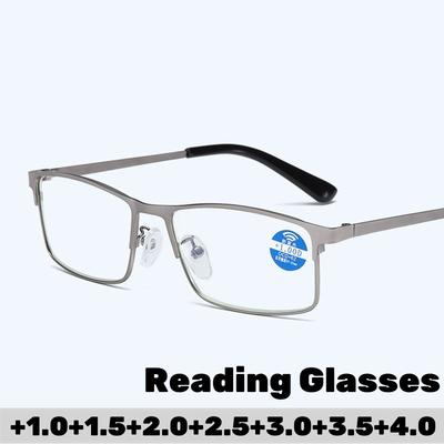 Vintage Metal Half Frame Reading Glasses Men's Business High Definition Anti Blue Light Far Sight Eyeglasses with Diopter +2.5