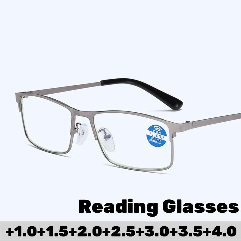 Vintage Metal Half Frame Reading Glasses Men's Business High Definition Anti Blue Light  Far Sight Eyeglasses with Diopter +2.5
