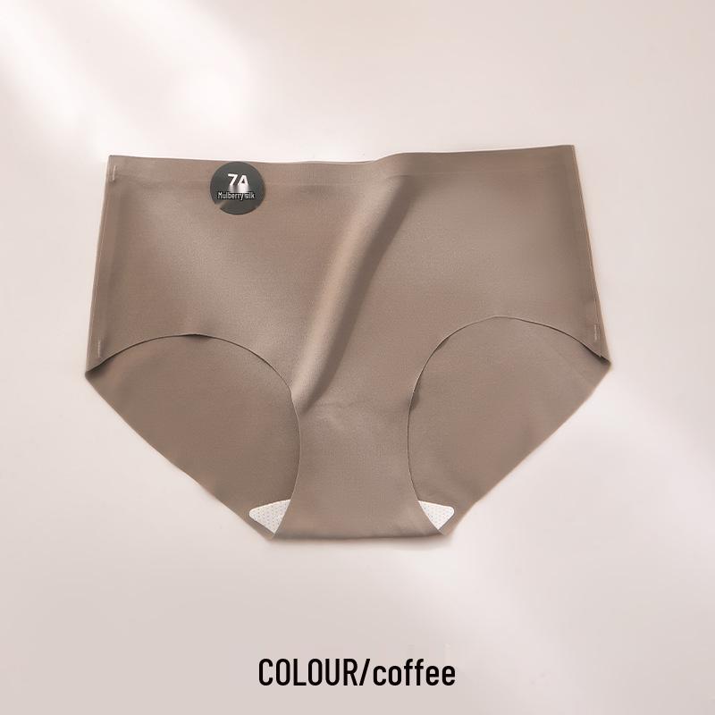 Women's Seamless Mid-Waist Triangle Panties with Antibacterial Mulberry Silk Crotch - Comfortable, Close-Fitting, and Skin-Friendly.