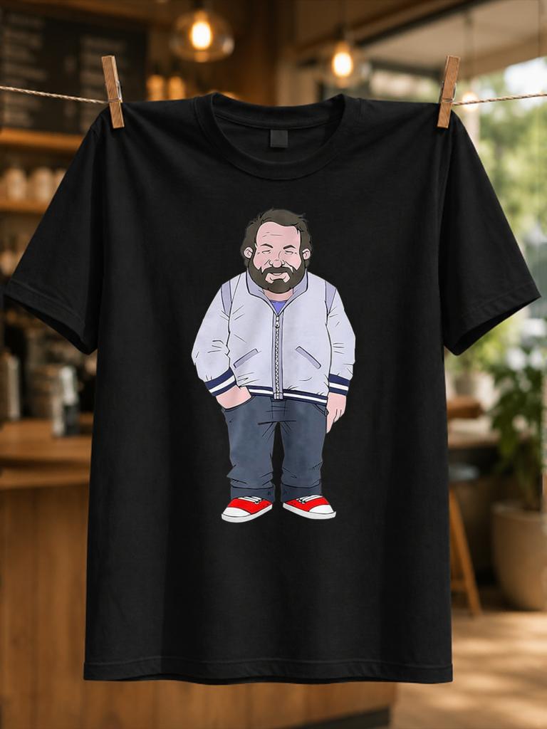 Cartoon Bearded Unisex Look With Red Accents And Expressive Pose Playful Caricature Artwork With Bold Unisex All Tshirt