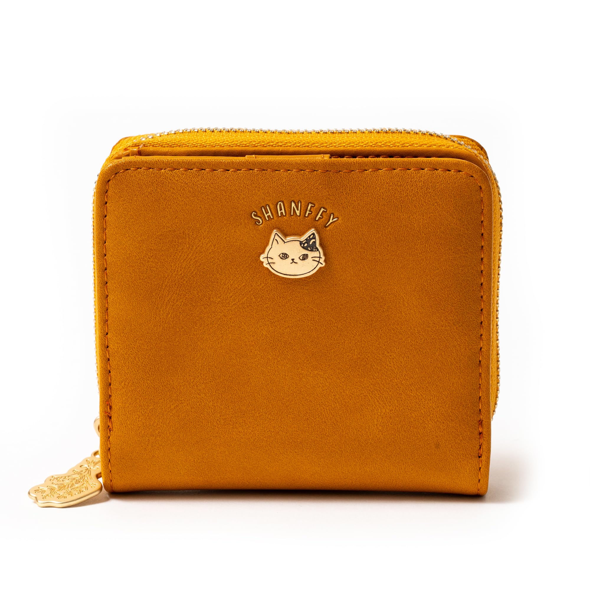 Женский бифолд-кошелек Chanfee с круговой молнией, милый дизайн с кошкой (желтый)