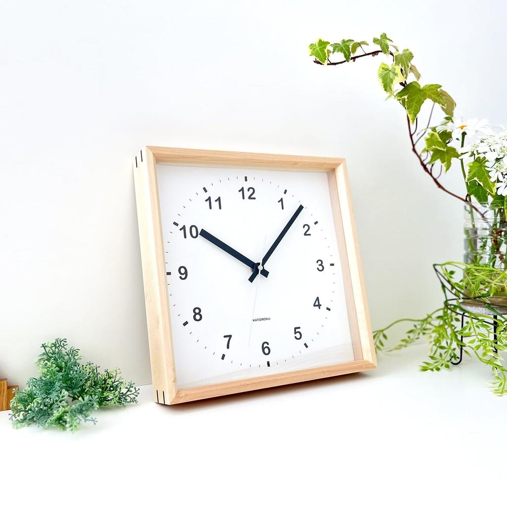 KATOMOKU square clock Maple wall clock with continuous second radio H. km-37HM hand, approx. 25.7cm (SKP clock)