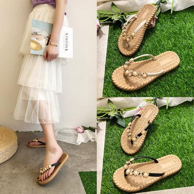 Slippers Female Casual Summer Sandal Slippers Flip-flops Flat Bottom Rhinestone Clip Toe Slippers Female Shoes Elegant Women's Shoes