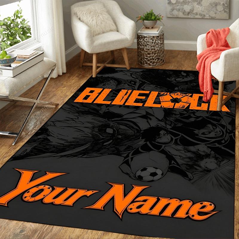 Custom 1Pc Blue Lock Soccer Anime Flannel Personalized Rug Non Slip Floor Mat Soft Carpet for Living Bedroom Office Home Decor Gift