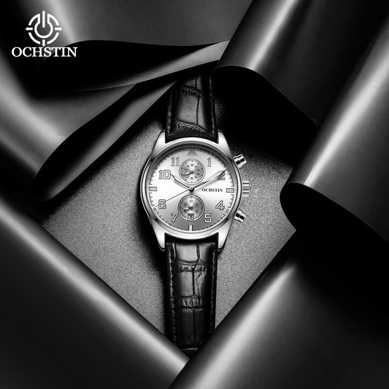 Quartz Chronograph Watch Luminous Waterproof Wrist Watch Leather Strap Date Function Pilot Style