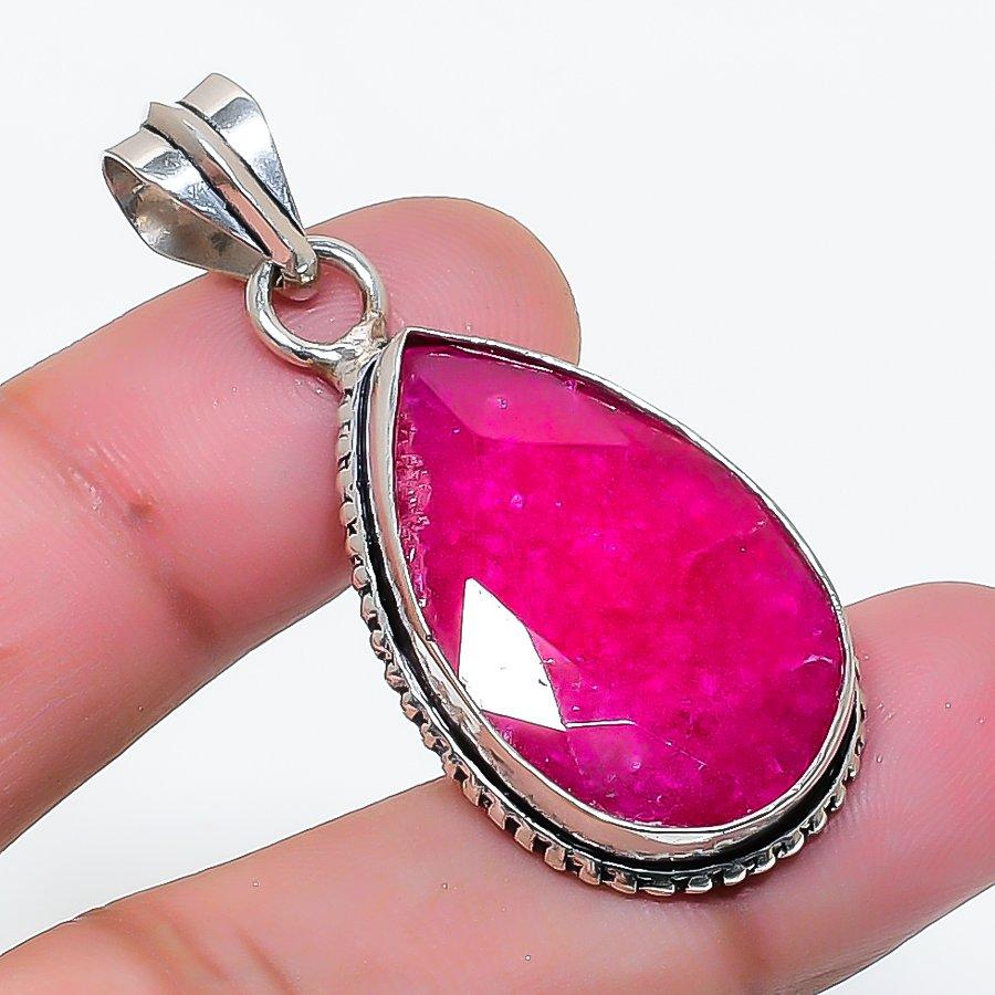 Natural Ruby(Simulated) Gemstone 925 Sterling Silver Jewelry Pendant 1.77  AP-15675