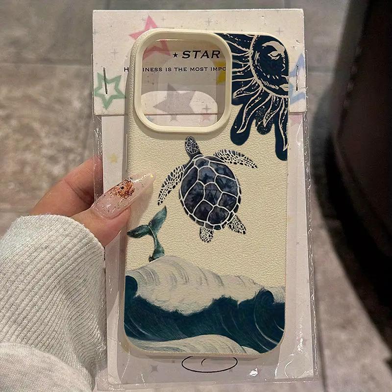Tartaruga Marina Onde Texture Litchi Custodia in Silicone per Telefono Per iPhone 17 Pro Max 14 Plus 11 12 13 14 15 16 Pro 17 Air Cover Morbido