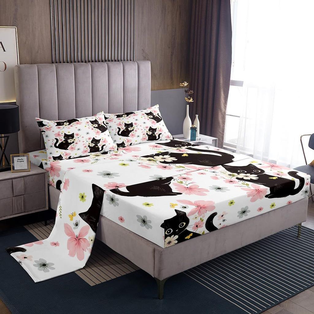 Cartoon Animal Fox Owl Hedgehog Deer Pattern Bed Hat Four-piece Set Bedroom Dormitory Bedding Decoration