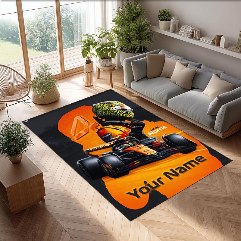 Lando Norris Crystal Velvet Rug, Custom Name Text Personalized Non‑Slip Floor Mat for Home Decor Gift