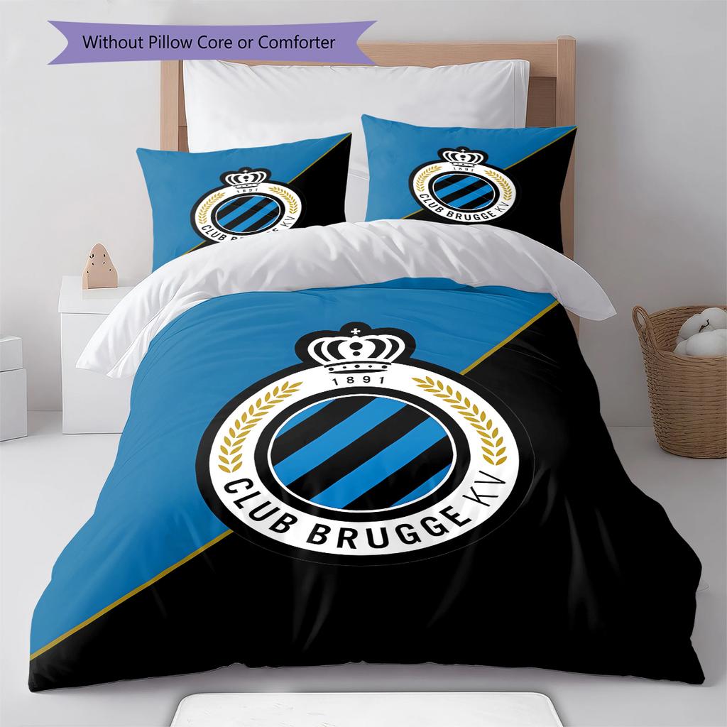 Klub Brugge K.V Vzorované povlečení, Sada přikrývek Potah na přikrývku Povlak na polštář Domácí Dárek k narozeninám (1 * povlak na peřinu + 2 * povlak na polštář, bez jádra)