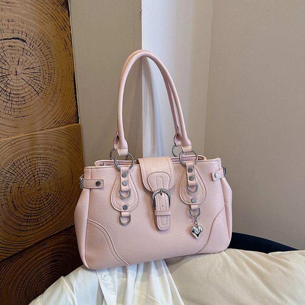 Y2K Aesthetic Women Underarm Bag Large Capacity PU Leather Retro Shoulder Bag Motorcycle Style Single Shoulder Handbag