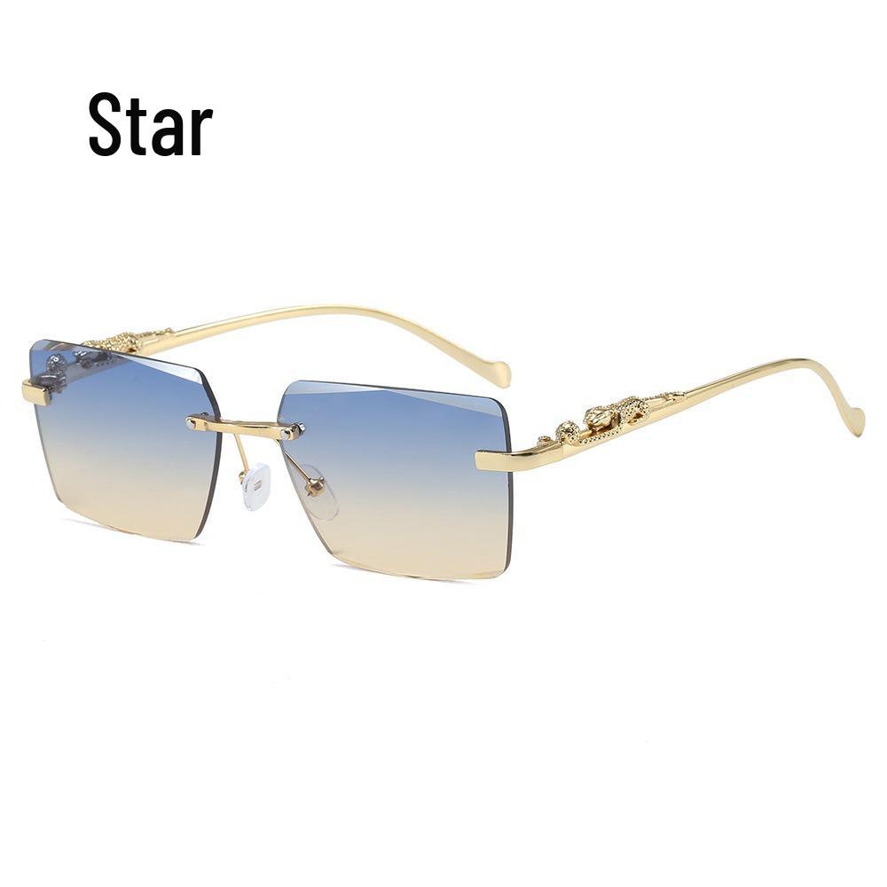 

Ретро Металлические Безободковые Квадратные Солнцезащитные Очки с Леопардовыми Акцентами – Европейский и Американский Стиль Хип-Хоп Очки