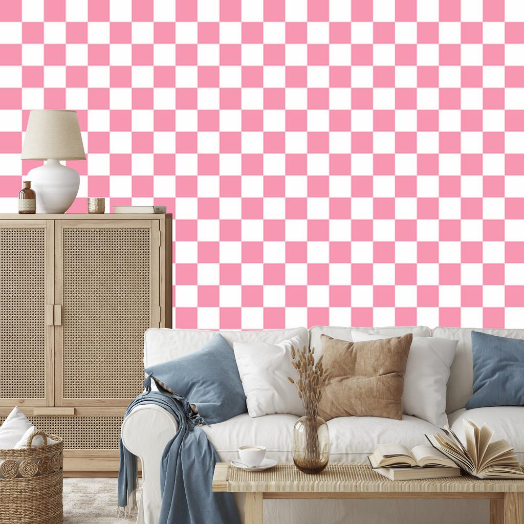 Powder Pink Checkerboard Wallpaper, Powder Pink Background 50x1000