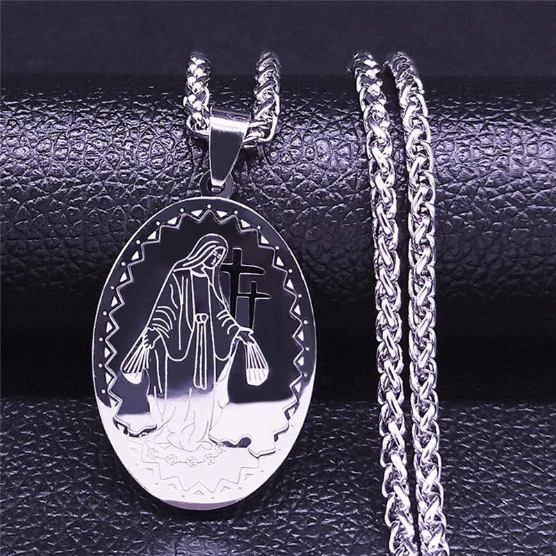 Hip Hop Virgin Mary Medal Our Lady of Guadalupe Necklace Stainless Steel Pendant Necklace Women/Men Jewelry Virgen De Guadalupe