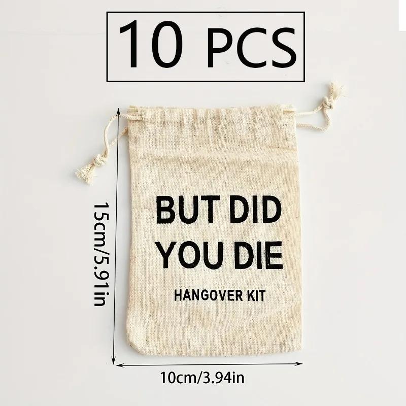 10 Pack Bachelorette Party Hangover Kit Bags Cotton Gift Bags Drawstring Party Favors for Wedding Survival and Bridesmaid Gifts