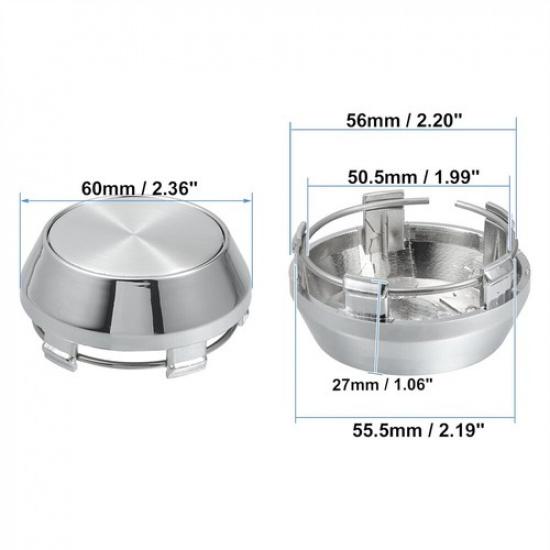 4pcs For Wheel Center Cap Universal Rim Chrome Hub Cap 60mm No  Silver Base